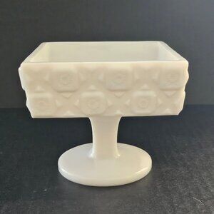 Westmoreland "Old Quilt" Square Milk Glass Pedestal Compote